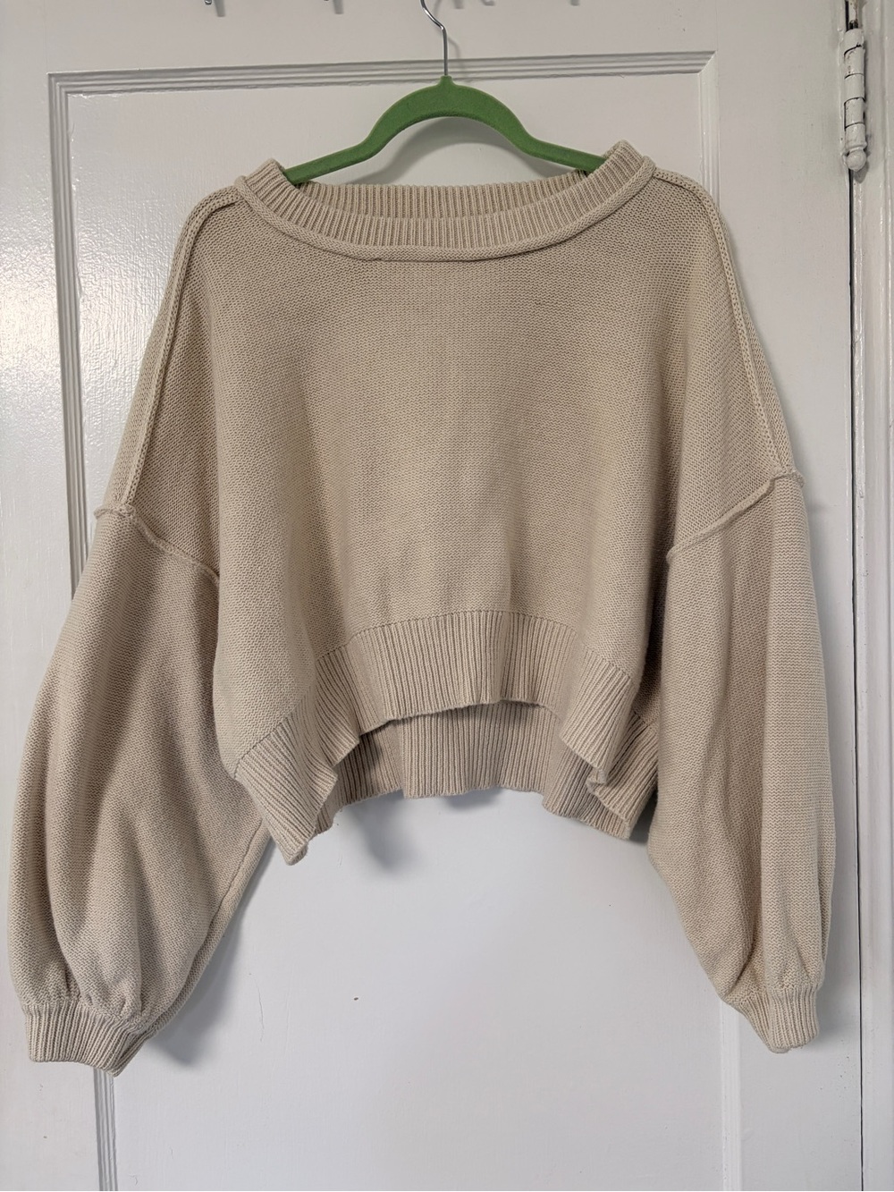 Women's Cream Cropped Knit Sweater